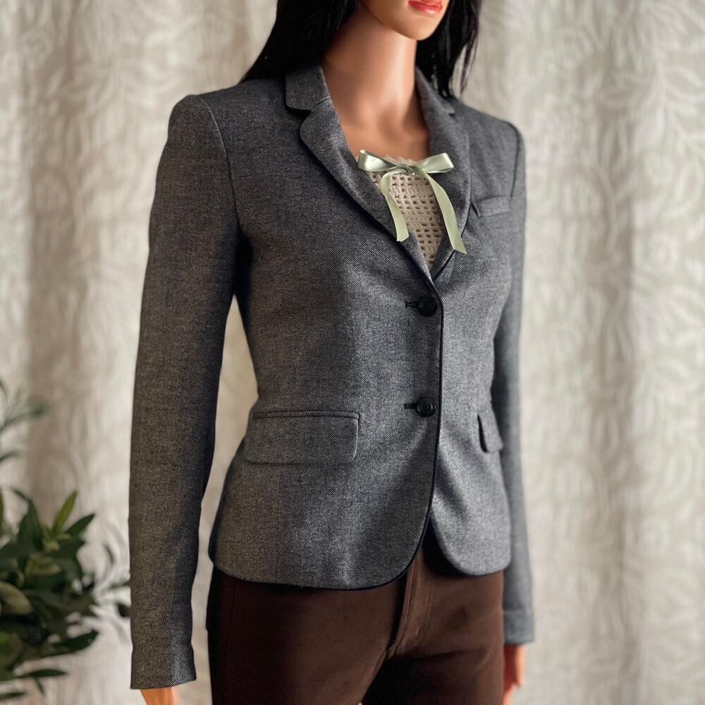 GAP Academy Blazer‎ Gray Wool Blend Corduroy Elbow Patches Dark Academia Size 2